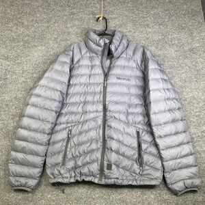 Marmot Mens 700 Fill Down Puffer Jacket Gray Large Full Zip Quilted Coat